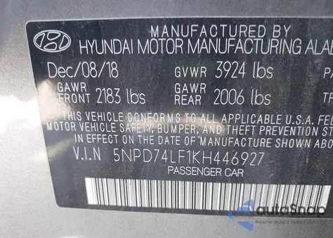 2019 Hyundai Elantra Se z USA, uszkodzony, nr VIN 5NPD74LF1KH446927
